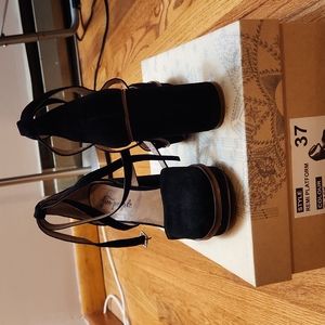 Free People black suede platform Mary-Janes